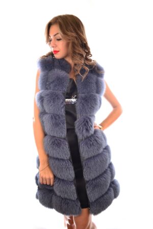 DÁMSKÁ KOŽEŠINOVÁ VESTA OD ZNAČKY ANDEX 87 CM MODRO ŠEDÁ