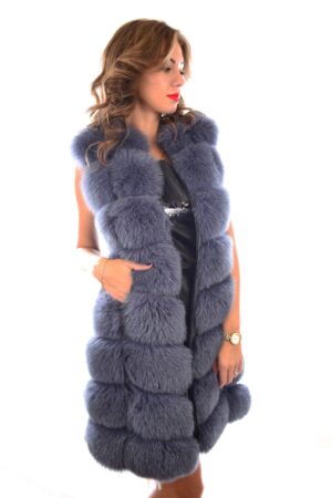DÁMSKÁ KOŽEŠINOVÁ VESTA OD ZNAČKY ANDEX 87 CM MODRO ŠEDÁ