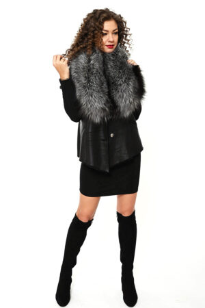 PRÁVÁ KŮŽE/KOŽENÁ VESTA, STŘÍBRNÁ LIŠKA