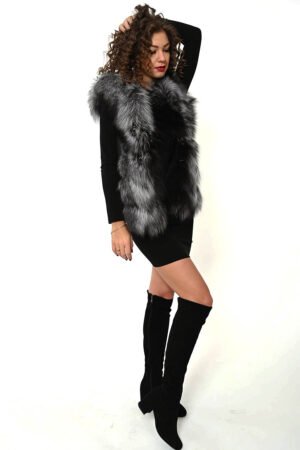 PRÁVÁ KŮŽE/KOŽENÁ VESTA, STŘÍBRNÁ LIŠKA