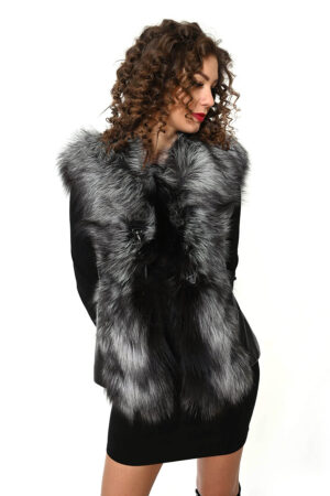 PRÁVÁ KŮŽE/KOŽENÁ VESTA, STŘÍBRNÁ LIŠKA